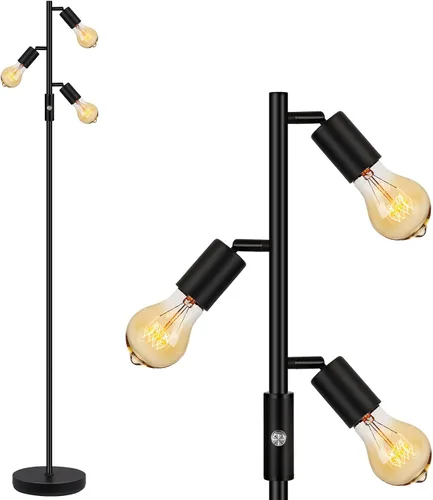 Vista 11 de BoostArea Lámpara de Pie, Lámpara de Pie Industrial, Lámpara de Pie Moderna Tipo Árbol con 3 Luces Ajustables, Casquillo E26, Interruptor de Pie