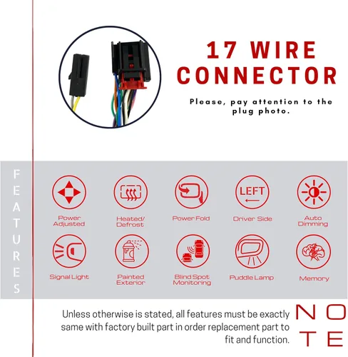 Vista 7 de Spieg Espejo lateral del conductor para Audi Q7 Power Fold Puddle Light Memory Auto Dimming BSM pintado negro 17 pines izquierdo