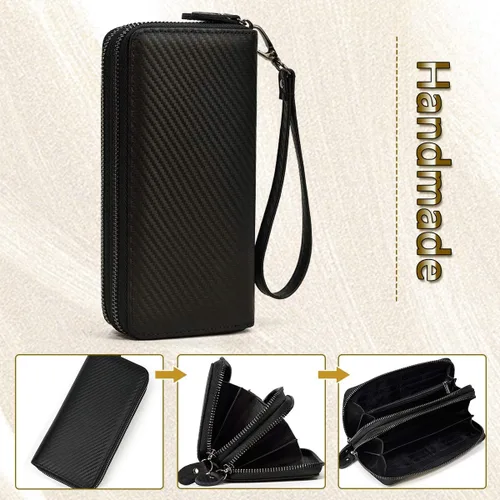Vista 7 de LUUFAN Billetera larga de cuero genuino para hombre, cartera plegable grabada