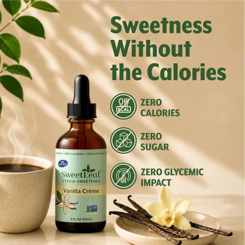 Vista 5 de Edulcorante líquido Sweet Drops de stevia, crema de vainilla, de la marca SweetLeaf Gotas dulces, extracto orgánico de hoja de stevia, cero