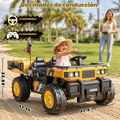 Vista 5 de Camión volquete de 2 plazas de 24 V, 4 x 100 W, con control remoto, 132 Amarillo Combate