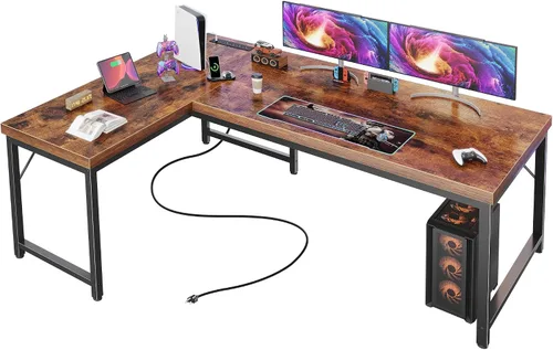 Vista 15 de Huuger Escritorio en forma de L de 55 pulgadas con tomas de corriente y puerto USB-C, escritorio de computadora reversible, escritorio de esquina