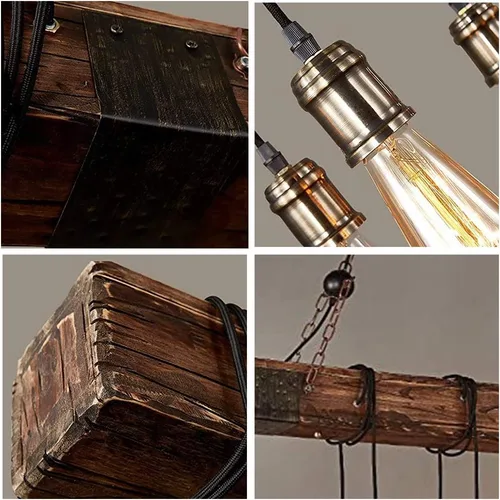 Vista 6 de Candelabros rústicos para comedor, altura ajustable, iluminación colgante de 8 luces, lámpara industrial de granja de 37.4 pulgadas, luces de isla