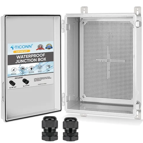 Vista 9 de TICONN - Caja de conexiones eléctricas impermeable IP67 con carcasa de plástico ABS con tapa con bisagras con placa de montaje, soportes de pared