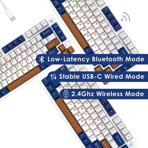 Vista 3 de KEYMECHER x Ganss HS75T 3 en 1 Bluetooth inalámbrico + 2.4G + cable tipo C, teclado mecánico retroiluminado RGB intercambiable en caliente