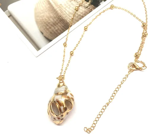 Vista 4 de 5Pcs Natural Scallop Conch Seashell Necklace Inlaid with Gold Rimmed Sea Shell Necklace Adjustable Seashell Jewelry Gifts for Women