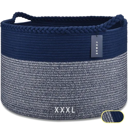 Vista 14 de COMSE Cesta de manta extra grande, cesta tejida para lavandería, 21.7 x 13.8 pulgadas, cesta de guardería, cesta de cuerda de algodón, cesta