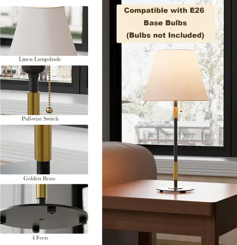 Vista 4 de Juego de 2 lámparas de mesa, modernas lámparas de noche para sala de estar, dormitorio, mesita de noche, lámparas blancas modernas vintage