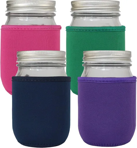 Vista 9 de Funda para Frasco Mason de 16 onzas, 4 Piezas Fundas Acogedoras Aislantes de Neopreno para Conservas que se Ajustan a Frascos Mason de Boca Ancha