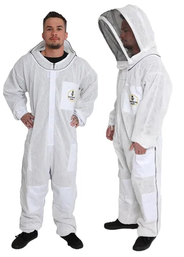Vista 9 de Traje de abeja ventilado de 3 capas, kit de traje de apicultor con velo de esgrima desmontable y guantes de abeja (2XL)