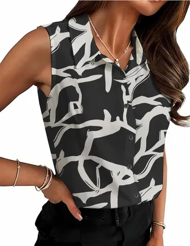 Vista 10 de HOTOUCH Blusa sin mangas con botones para mujer, cuello en V, casual, para negocios, informal, con cuello