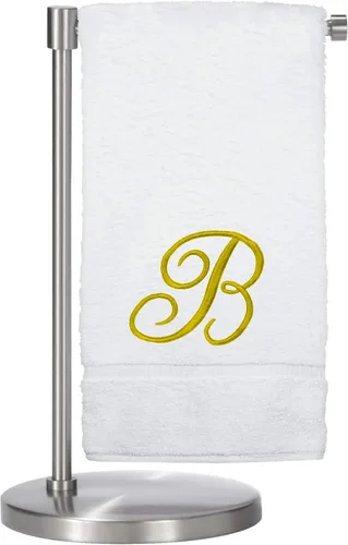 Vista 120 de Script R - Toalla de baño con monograma, regalo personalizado, 27 x 54 pulgadas, juego de 1 toalla bordada con texto dorado, 100% algodón turco Navy
