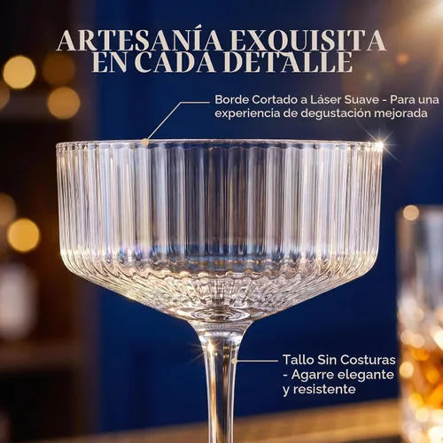 Vista 4 de Juego de 4 vasos de copa acanalados de 10 onzas, vaso de Martini único, vaso de cóctel clásico, juego de vasos de bar perfecto para cóctel, vino