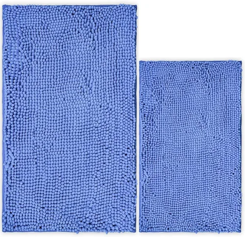 Vista 14 de Juego de 2 tapetes de baño de chenilla, superabsorbentes, con fuerte respaldo antideslizante de PVC, tapetes de baño para baño, peludos