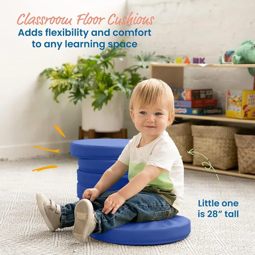 Vista 3 de ECR4Kids SoftZone - Cojines de suelo, redondos, asientos flexibles, color azul, 6 piezas