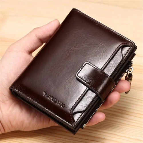 Vista 3 de JIUFENG - Cartera de piel auténtica para hombre con bloqueo RFID con cremallera y cremallera