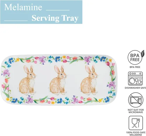 Vista 6 de UP ware - Bandeja de melamina de conejo de Pascua, bandeja rectangular de 15 x 6.5 pulgadas, bandeja de alimentos sin BPA para entretenimiento