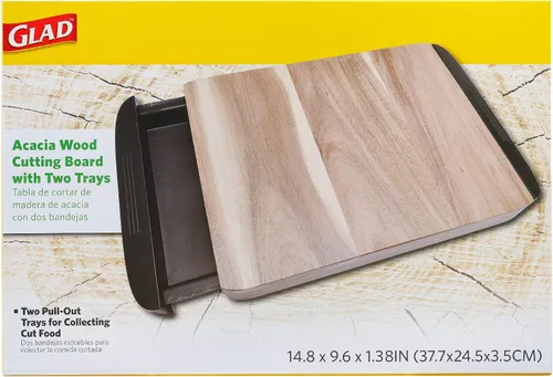Vista 8 de Glad Tabla de cortar de madera de acacia con bandejas deslizantes atrapa alimentos y desechos Bloque de carnicero de madera maciza con cajones