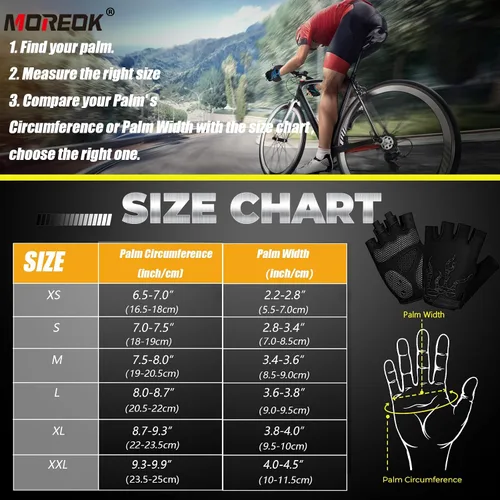 Vista 6 de MOREOK - Guantes para bicicleta de montaña (MTB) y ciclismo de descenso (DH), para hombres, de medio dedo, con almohadilla de gel que absorbe