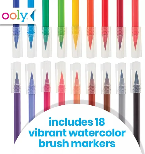 Vista 2 de Ooly Chroma Blends - Marcadores de pincel de acuarela, bolígrafos para escritura y letras a mano, suministros escolares, juego de 18