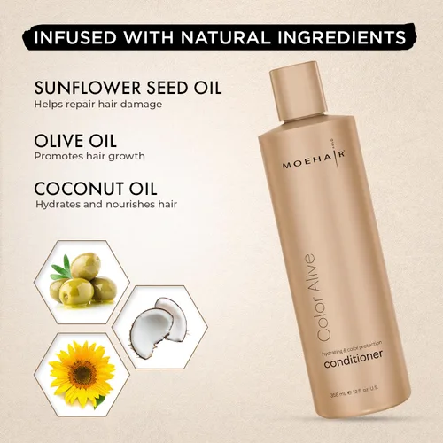 Vista 2 de MOEHAIR Acondicionador Color Alive (12 onzas líquidas), acondicionador hidratante y nutritivo para cabello teñido Reduce la sequedad del cuero