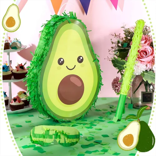 Vista 3 de Sratte Decoraciones de piata de aguacate, 16 x 11 x 3 pulgadas, piñata de aguacate con palo para revelación de género, baby shower, fiesta