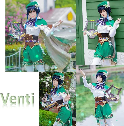 Vista 3 de Genshin Impact Venti - Disfraz de cosplay para adultos uniforme de Barbatos para Halloween Navidad mascarada