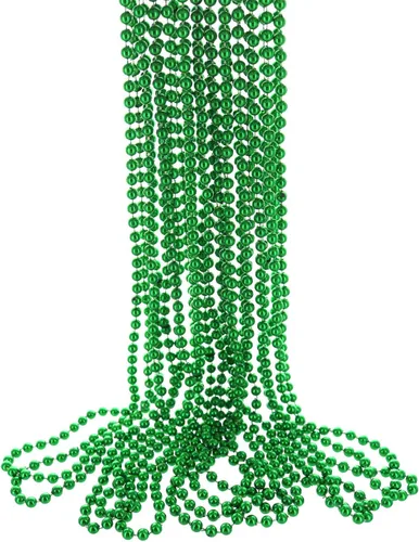 Vista 7 de GiftExpress Collares de cuentas de oro metálico de 33 pulgadas y 0.276 in para fiesta de Mardi Gras, fiesta de cuenta regresiva de Año Nuevo, collar