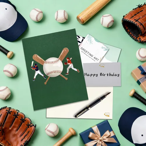 Vista 5 de GREETING ART Tarjeta desplegable de béisbol, tarjetas de cumpleaños de béisbol, tarjeta del día del padre, tarjetas de felicitación deportivas