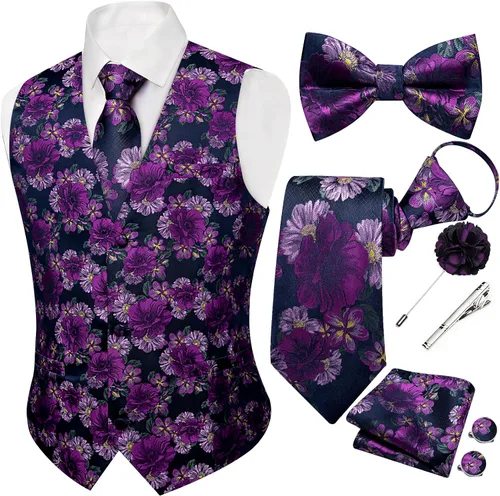 Vista 24 de DiBanGu Conjunto de chaleco de traje de cachemira y corbata preatada para Dorado y Negro