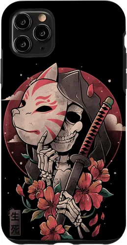 Vista 13 de iPhone 16 Death Messenger Japanese Aesthetics Grim Reaper Kitsune Mask Case