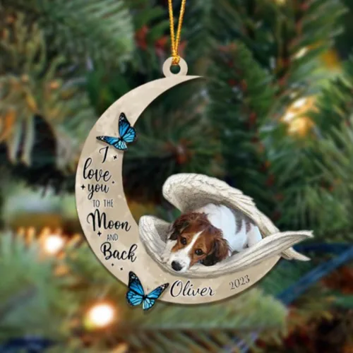 Vista 153 de Adorno colgante personalizado de ángel durmiendo en la luna, perro sabueso afgano, nombre personalizado, acrílico impreso en 2D plano – cumpleaños