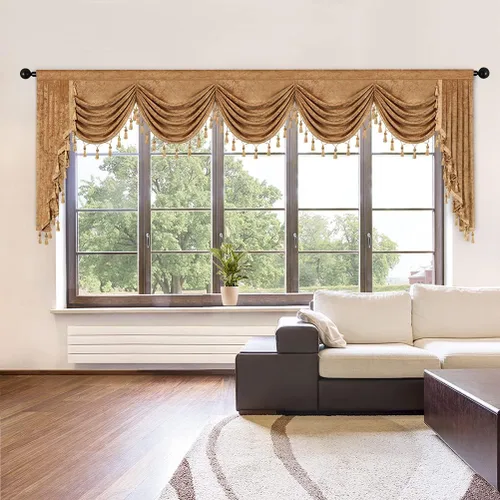 Vista 78 de ELKCA Cenefa de cortina de felpilla beige para ventana de sala de estar, cenefa de cascada para dormitorio, bolsillo para barra