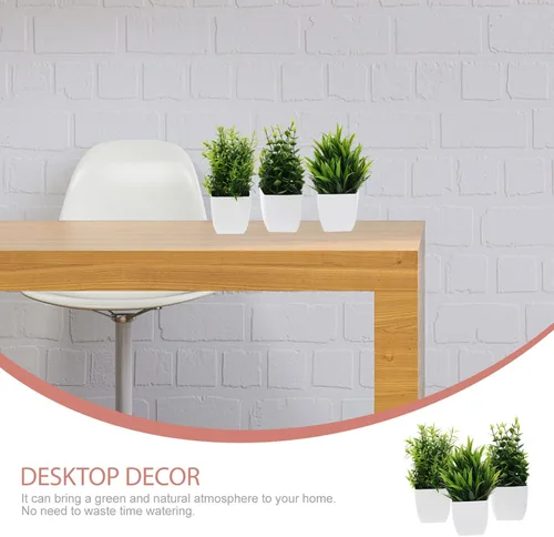 Vista 8 de VOSAREA Flores falsas, plantas de imitación, 3 piezas, pequeñas plantas falsas con plantas, plantas artificiales con plantas para el hogar, oficina