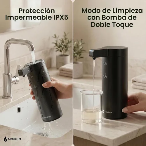 Vista 7 de GentleJet SmoothDrop - Dispensador automático de jabón líquido sin contacto, bomba de precisión antigoteo, recargable USB-C, acero inoxidable 304