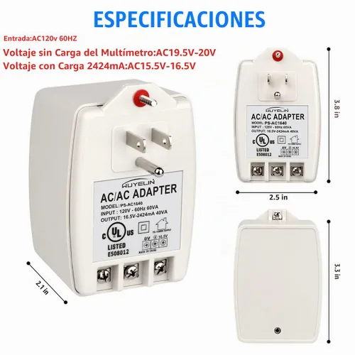 Vista 4 de Sistemas de alarma antirrobo de 16.5 V 40 VA y transformador de timbre, transformador enchufable de 16.5 V compatible con todas las versiones