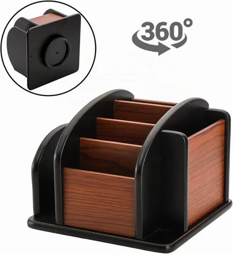 Vista 3 de DEAYOU Organizador de madera giratorio a distancia, soporte giratorio para control remoto para mesa, 6 compartimentos, suministros de oficina