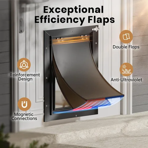 Vista 2 de Puerta XL para Perro de Aluminio para Puerta Exterior, Puerta Extra Grande para Perro, Puerta Resistente para Mascotas, Dobles Solapas Magnéticas