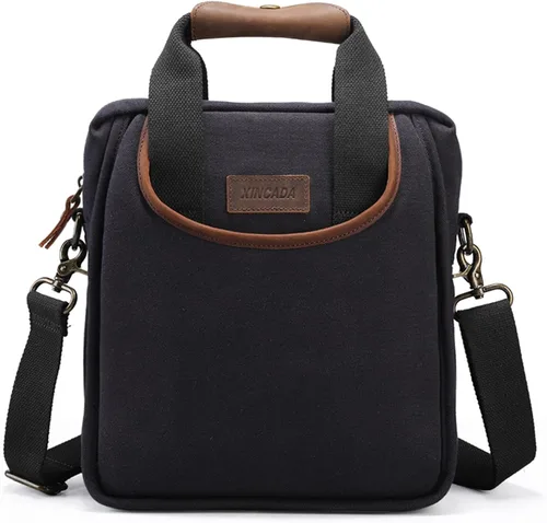 Vista 2 de XINCADA Bolsa de mensajero para hombre bolsa de hombro de lona bolsa de viaje bolsa cruzada para trabajo negocios Carbón negro