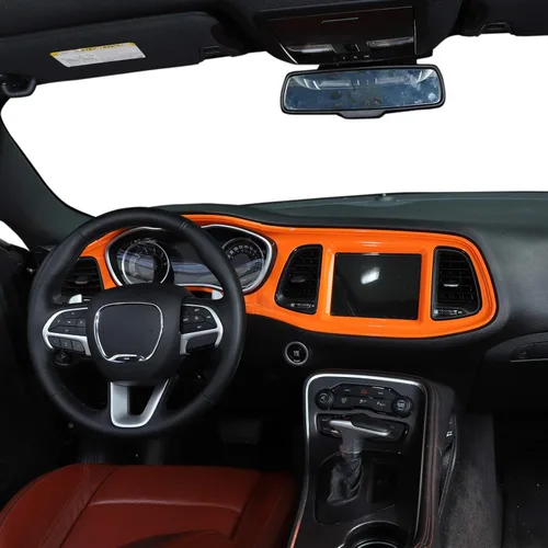 Vista 8 de JeCar Marco de tablero panel de mando compartimento central, accesorio decorativo interior compatible con Dodge Challenger 2015-2023, textura