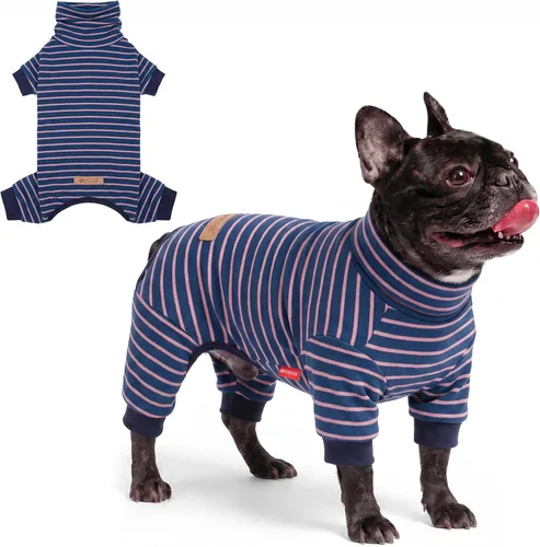 Vista 15 de KYEESE Pijamas para perros pequeños – Suéter elástico de cuello alto, abrigo de material súper suave y cálido con corbatín, pijama para perro 09#