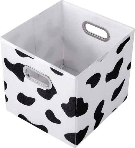 Vista 6 de ANMINY 2 cubos de almacenamiento con estampado de vaca, cestas de almacenamiento de 11 pulgadas con asas, lavables, plegables, de tela de algodón