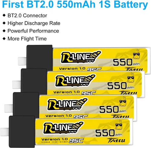 Vista 4 de 4pcs BT2.0 550mAh1S Lipo Batería 3.8V 95C FPV Batería para 1S FPV Racing Whoop Drone Quadcopters como Air75, Meteor75 Pro, Cetus Pro, Cetus X Drones