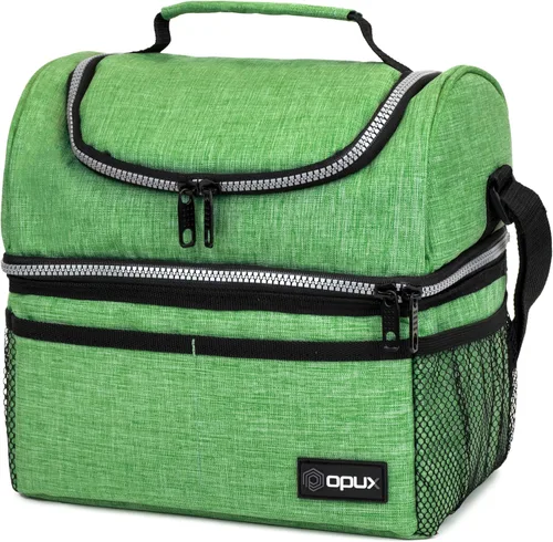 Vista 18 de OPUX Lonchera para hombres y mujeres, bolsa de almuerzo grande aislada para trabajo de adultos, lonchera de dos pisos para preparación de comidas