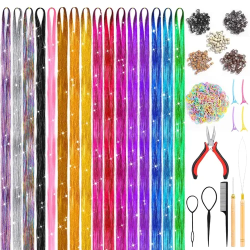 Vista 9 de Kit de 65 piezas de plumas para el cabello con herramientas para extensiones de cabello, kit de extensiones de plumas de cabello sintético largo