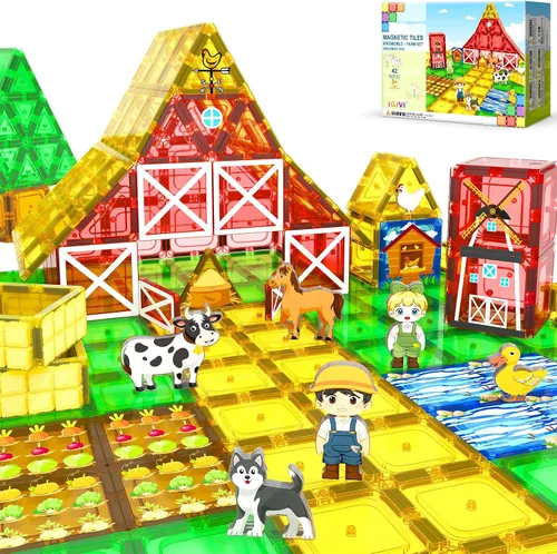 Vista 9 de Juego de 112 piezas de azulejos magnéticos para carretera con colores vibrantes y fuerza ultra magnética, bloques de construcción de carreteras