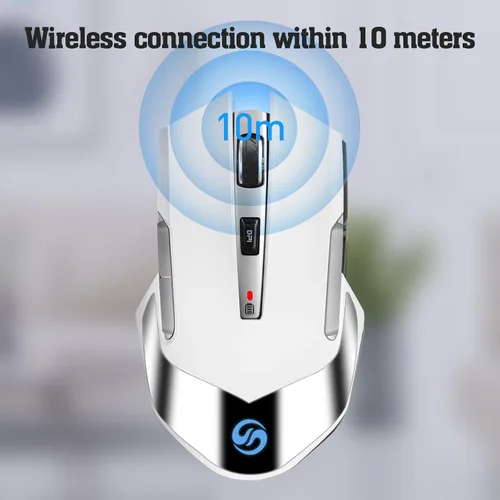 Vista 5 de VEGCOO Mouse inalámbrico, mouse recargable C31, mouse mecánico silencioso para computadora con luz de pista inteligente, receptor USB 2.4G, 3