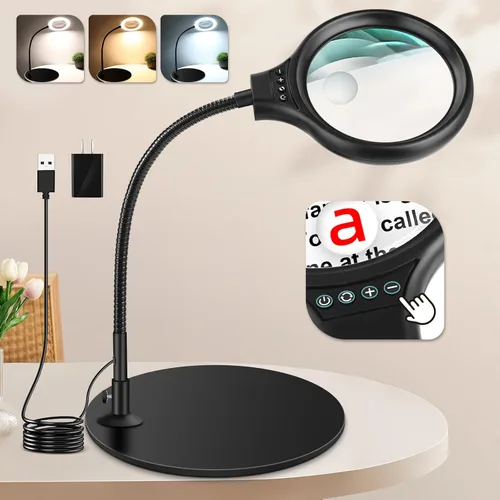 Vista 8 de NZQXJXZ Lupa de escritorio de 10 x 20 veces con luz y soporte, lámpara de aumento con 3 modos de color, luz iluminada para manualidades manos