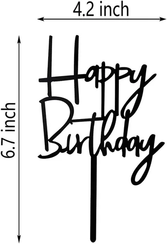 Vista 3 de Decoración de pastel de feliz cumpleaños para decoraciones de fiesta de cumpleaños (acrílico negro)