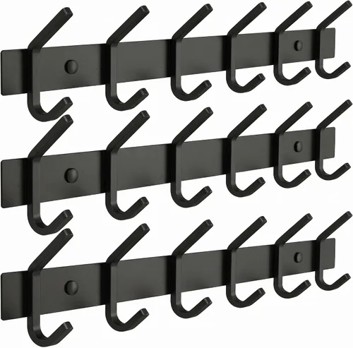 Vista 25 de Perchero de Abrigos Pequeño Negro Mate para Pared – Riel de Ganchos de Acero Inoxidable de 6 Pulgadas con 2 Ganchos Dobles para Abrigos